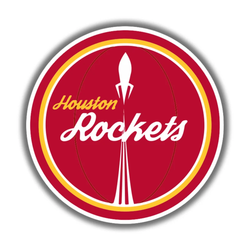 Houston Rockets - Red Circle With White Rocket and Name - Iron On DTF Transfer - Custom Size