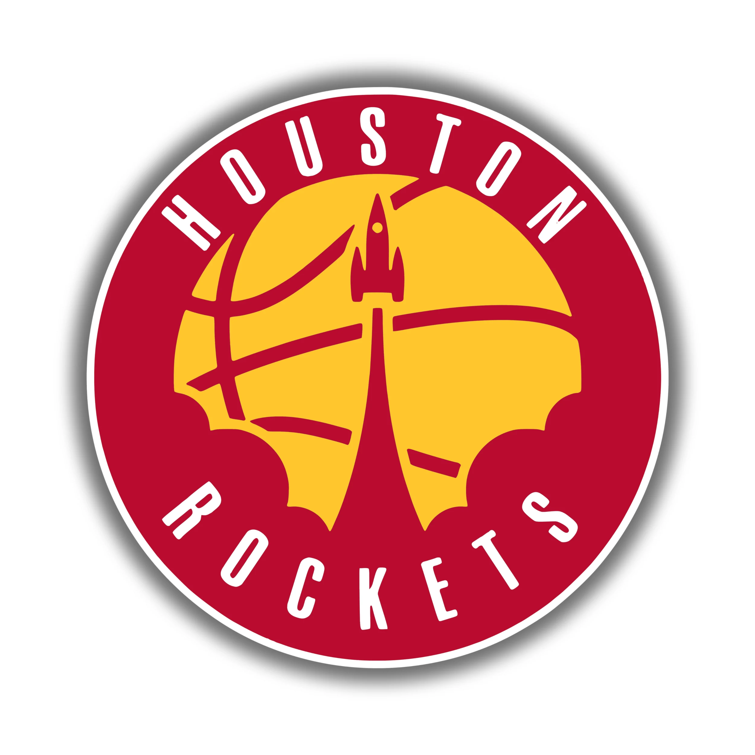 Houston Rockets - Red Circle With Yellow Basketball - Iron On DTF Transfer - Custom Size