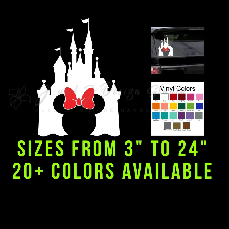 Minnie Mouse Disney Castle Vinyl Decal - Custom Size