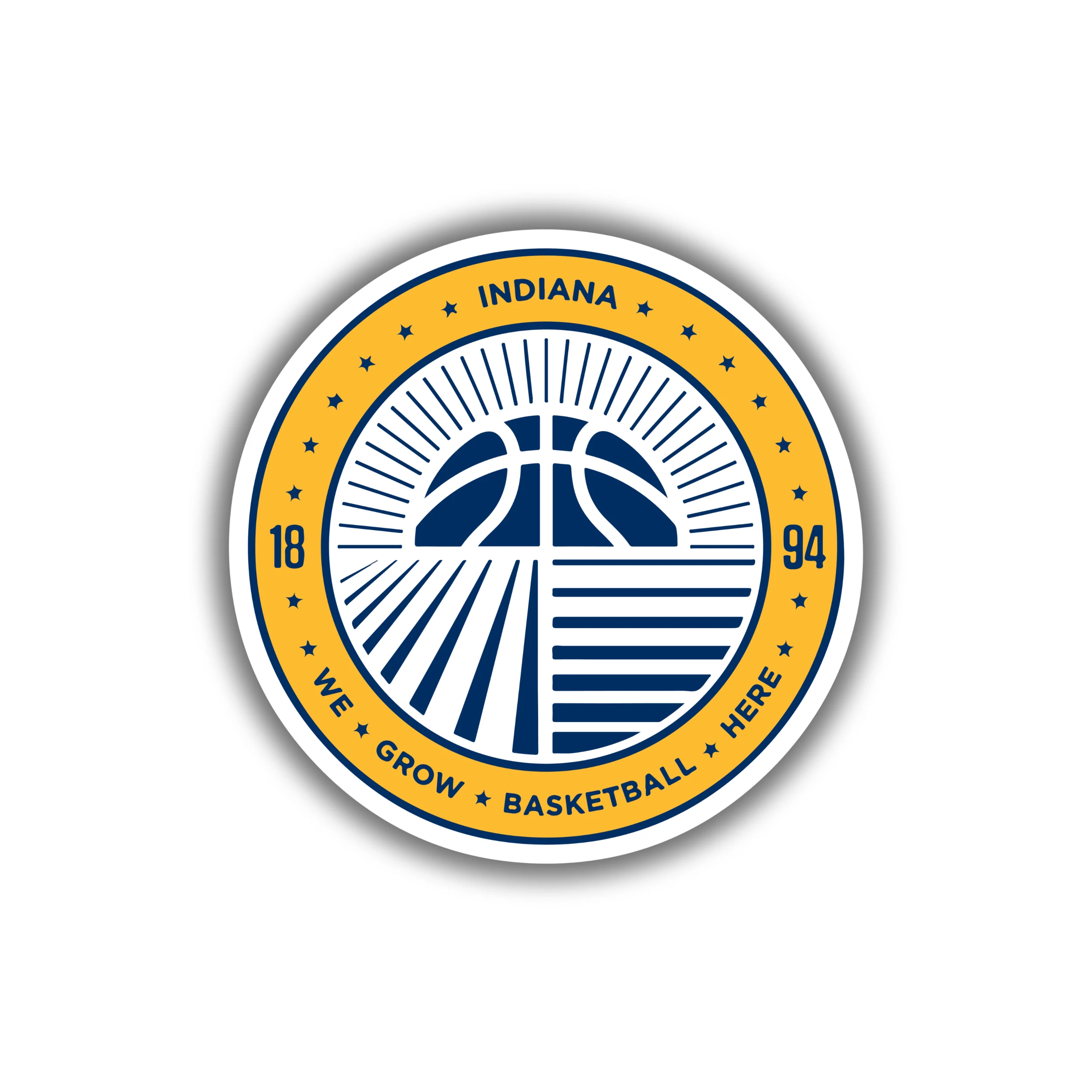 Indiana Pacers - Yellow Circle With Blue Basketball - Iron On DTF Transfer - Custom Size