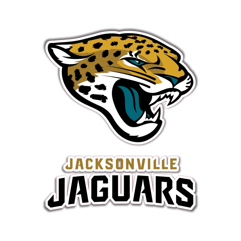 Jacksonville Jaguars - Jaguar Head With Name Underneath - Full Color Vinyl Sticker - Custom Size