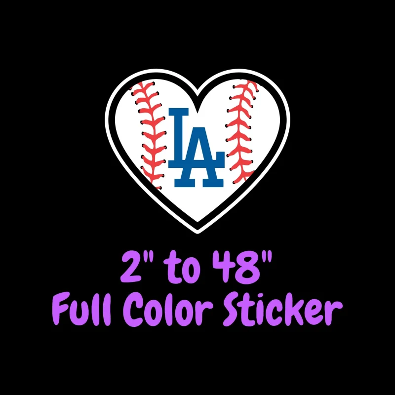 Los Angeles Dodgers - Heart LA In Middle - Full Color Vinyl Sticker - Custom Size