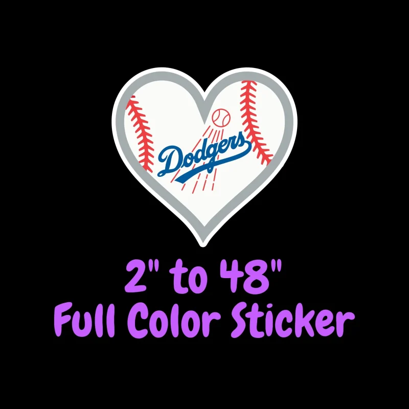 Los Angeles Dodgers - Heart With Dodgers And Baseball In Middle - Full Color Vinyl Sticker - Custom Size