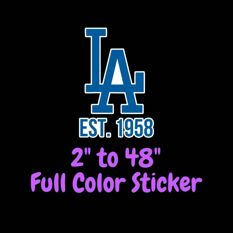 Los Angeles Dodgers - LA EST. 1958 - Full Color Vinyl Sticker - Custom Size