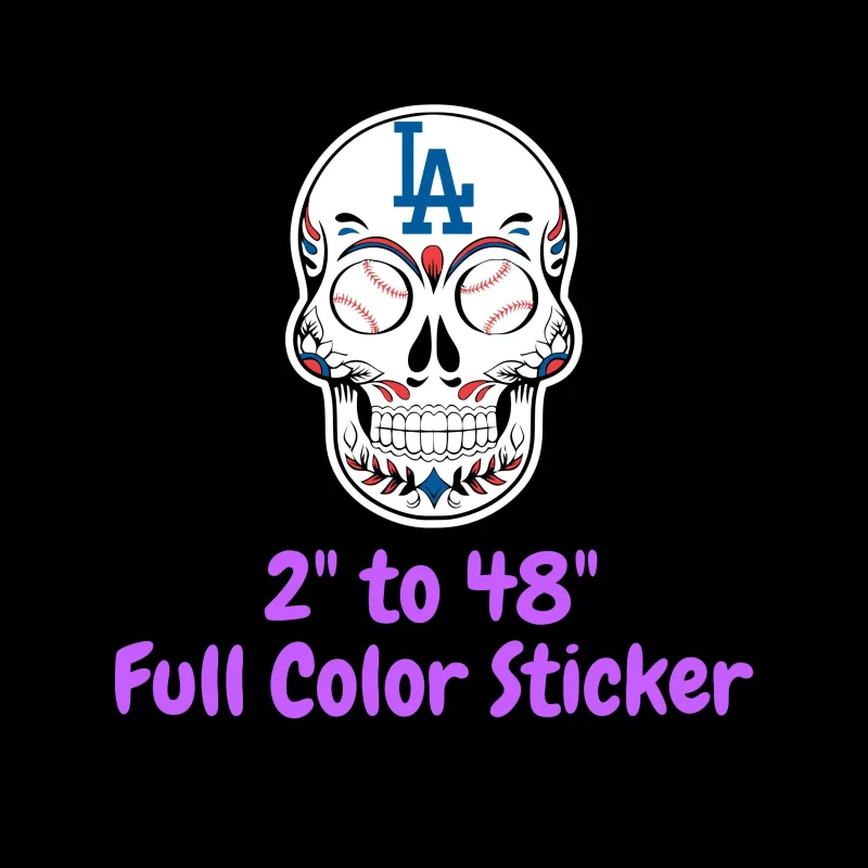 Los Angeles Dodgers - Sugar Skull - Full Color Vinyl Sticker - Custom Size