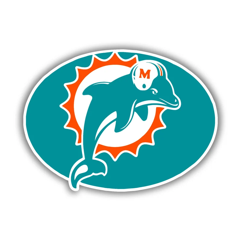 Miami Dolphins - Oval - Full Color Vinyl Sticker - Custom Size
