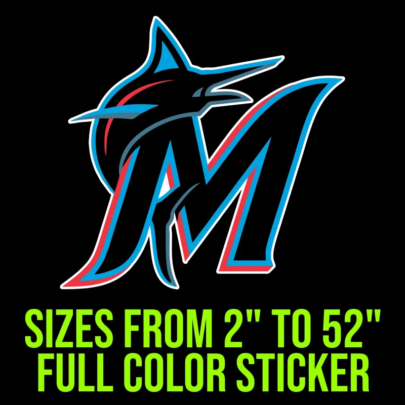Miami Marlins - Black M - Full Color Vinyl Sticker - Custom Size