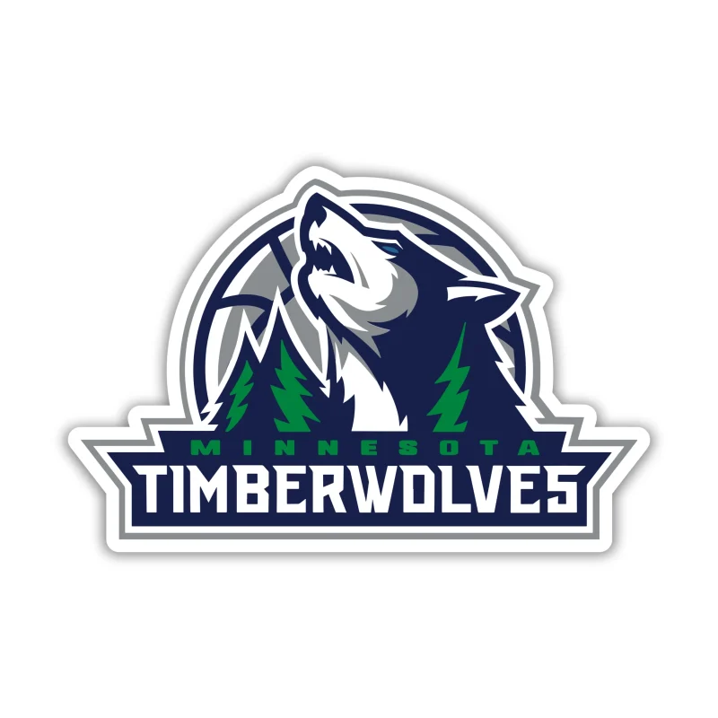 Minnesota Timberwolves - Gray Basketball With Wolf And Trees - Iron On DTF Transfer - Custom Size