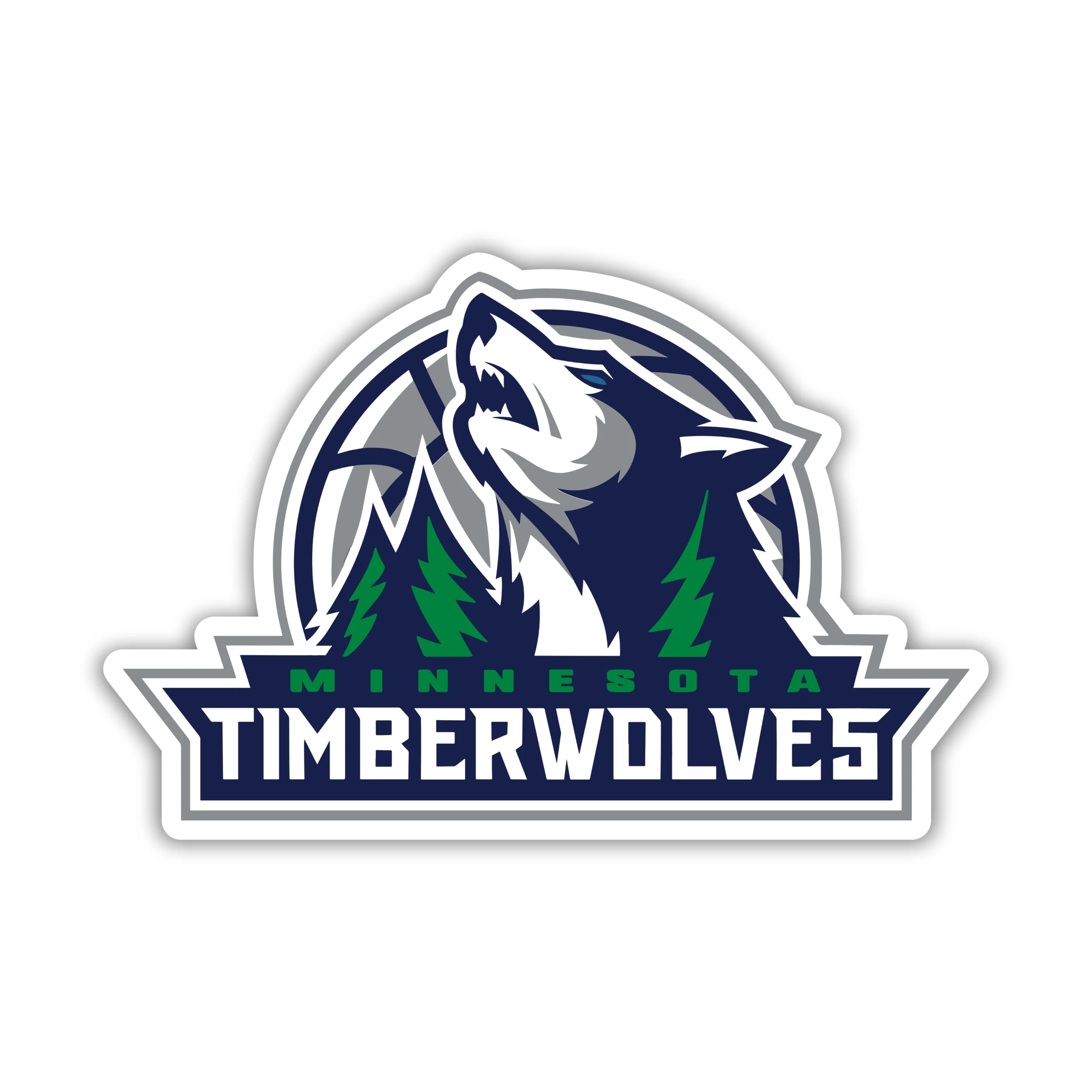 Minnesota Timberwolves - Gray Basketball With Wolf And Trees - Iron On DTF Transfer - Custom Size