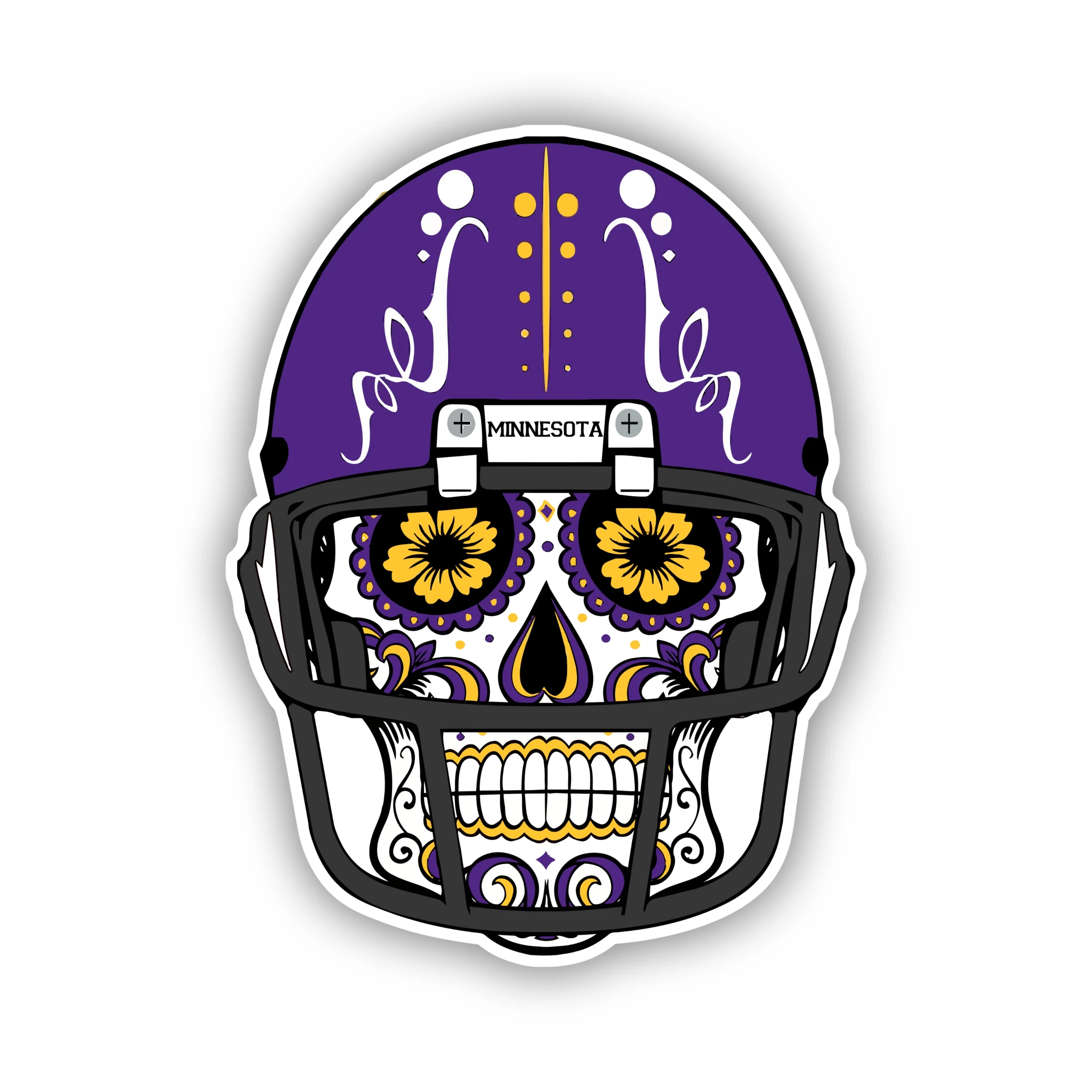 Minnesota Vikings - Sugar Skull With Helmet - Iron On DTF Transfer - Custom Size