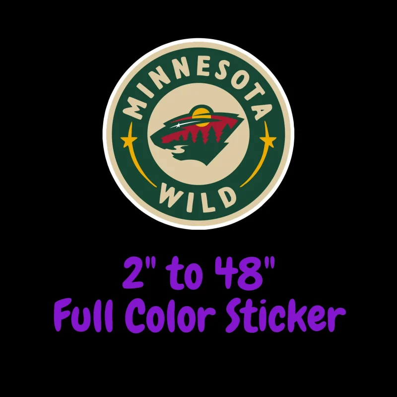 Minnesota Wild - Green Circle With Name - Full Color Vinyl Sticker - Custom Size