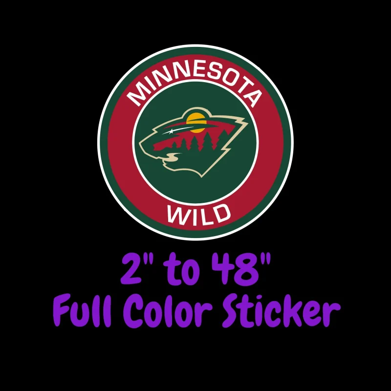 Minnesota Wild - Red Circle With Name - Full Color Vinyl Sticker - Custom Size