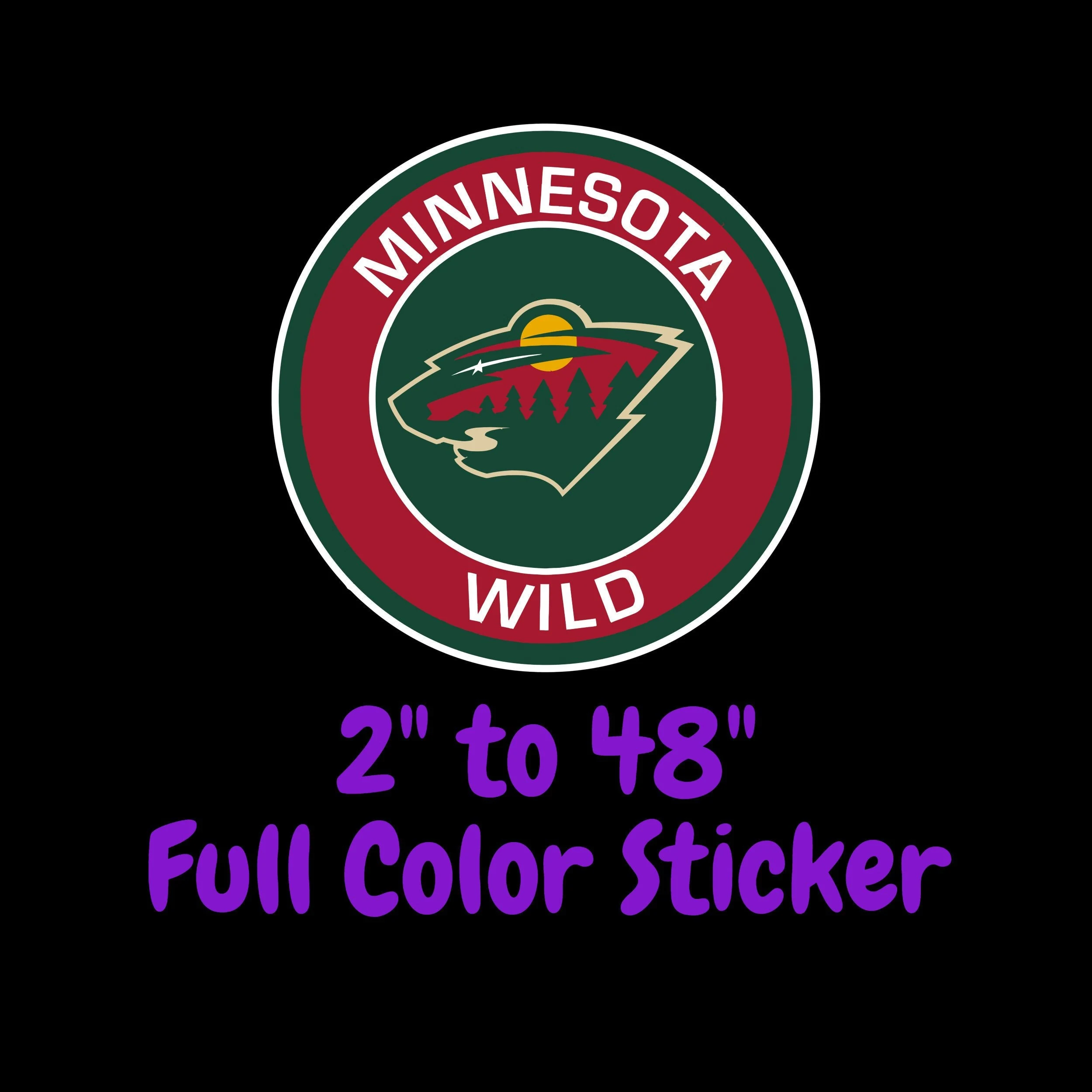 Minnesota Wild - Red Circle With Name - Full Color Vinyl Sticker - Custom Size