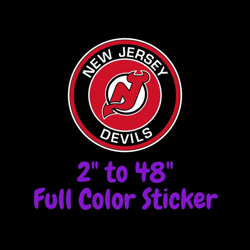 New Jersey Devils - Red And Black Circle - Full Color Vinyl Sticker - Custom Size