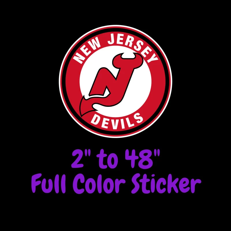 New Jersey Devils - Red And White Circle - Full Color Vinyl Sticker - Custom Size