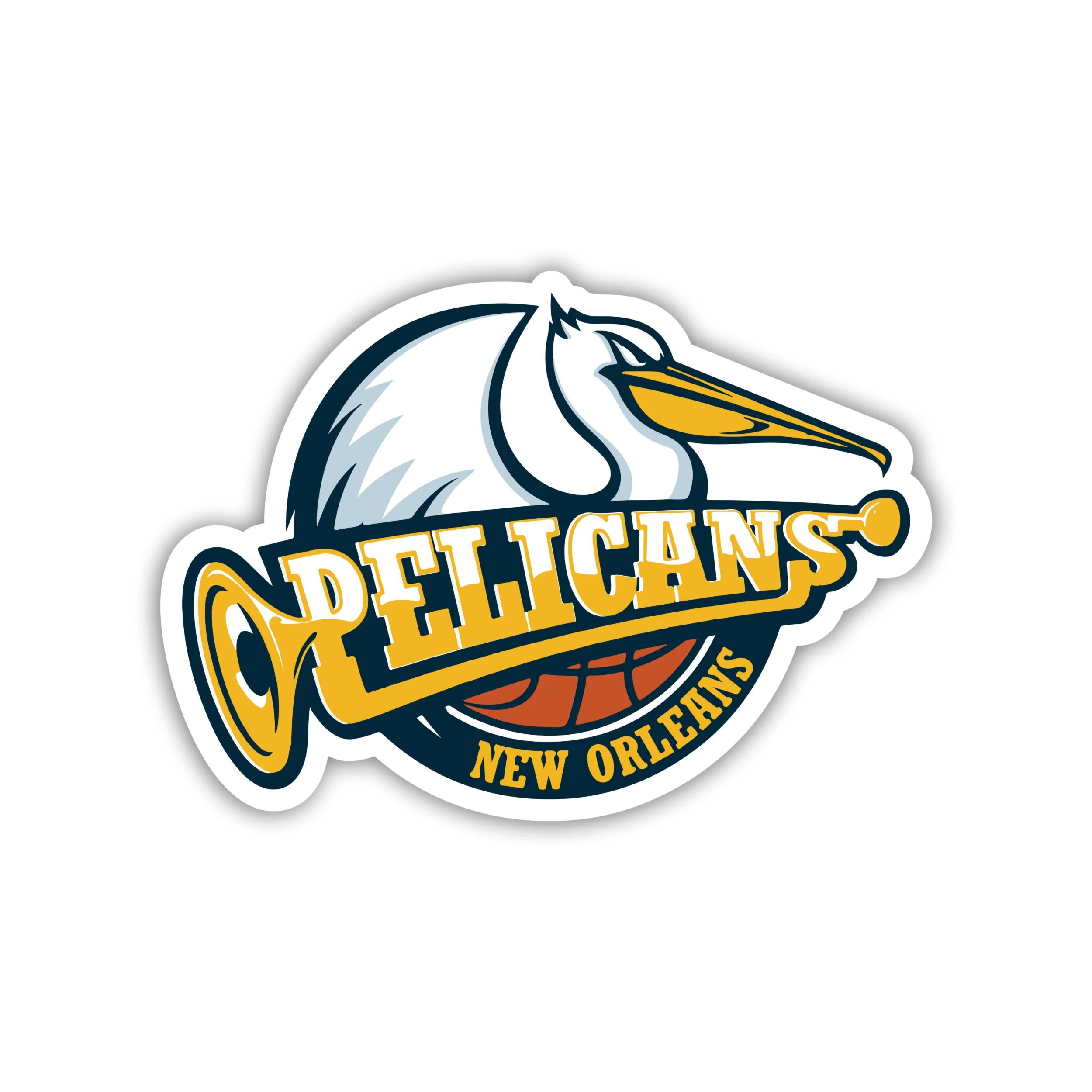 New Orleans Pelicans - Pelican With Name And Basketball Below - Iron On DTF Transfer - Custom Size
