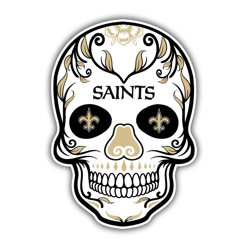 New Orleans Saints Sugar Skull Full Color Vinyl Sticker - Custom Size