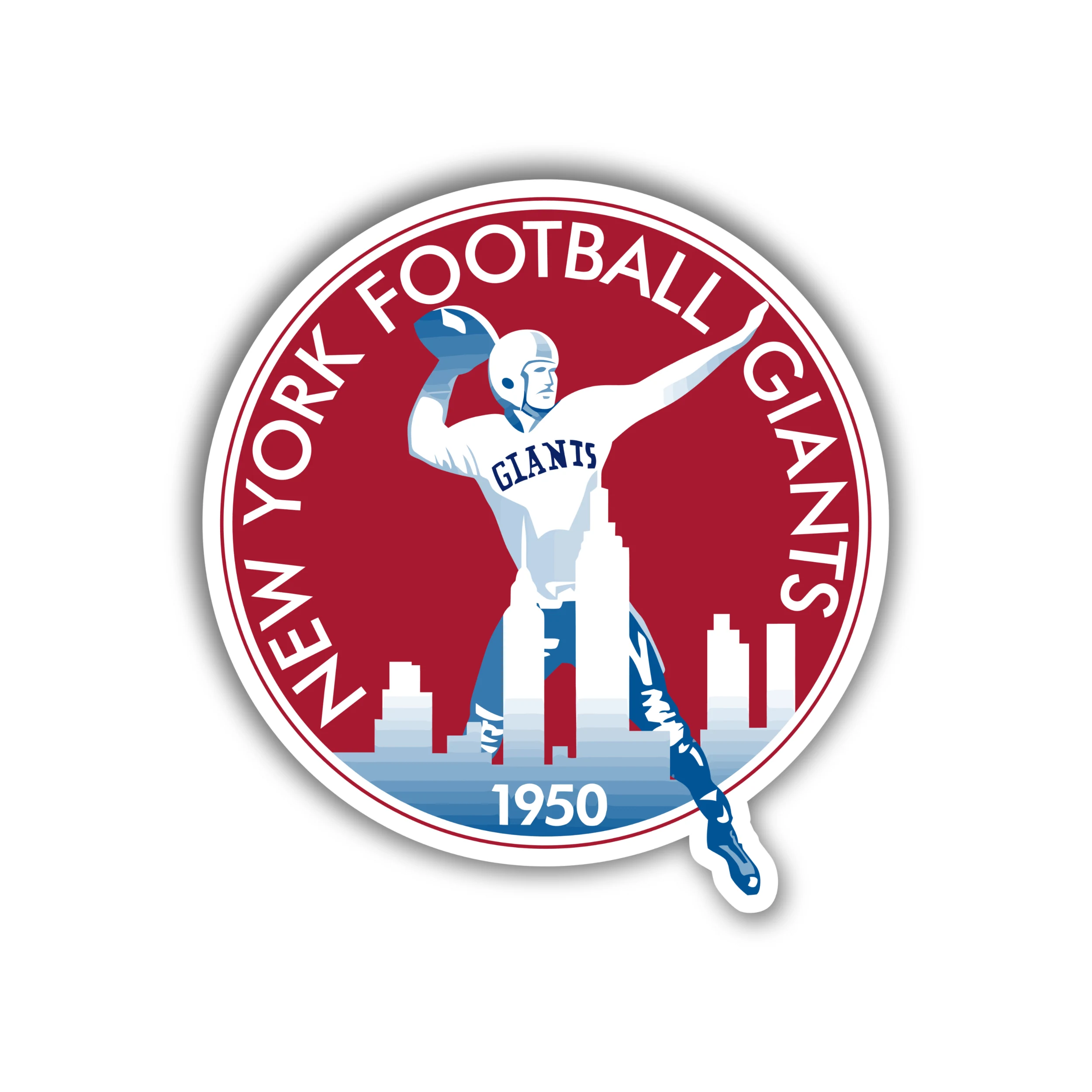 New York Giants - Red Circle 1950 - Full Color Vinyl Sticker - Custom Size