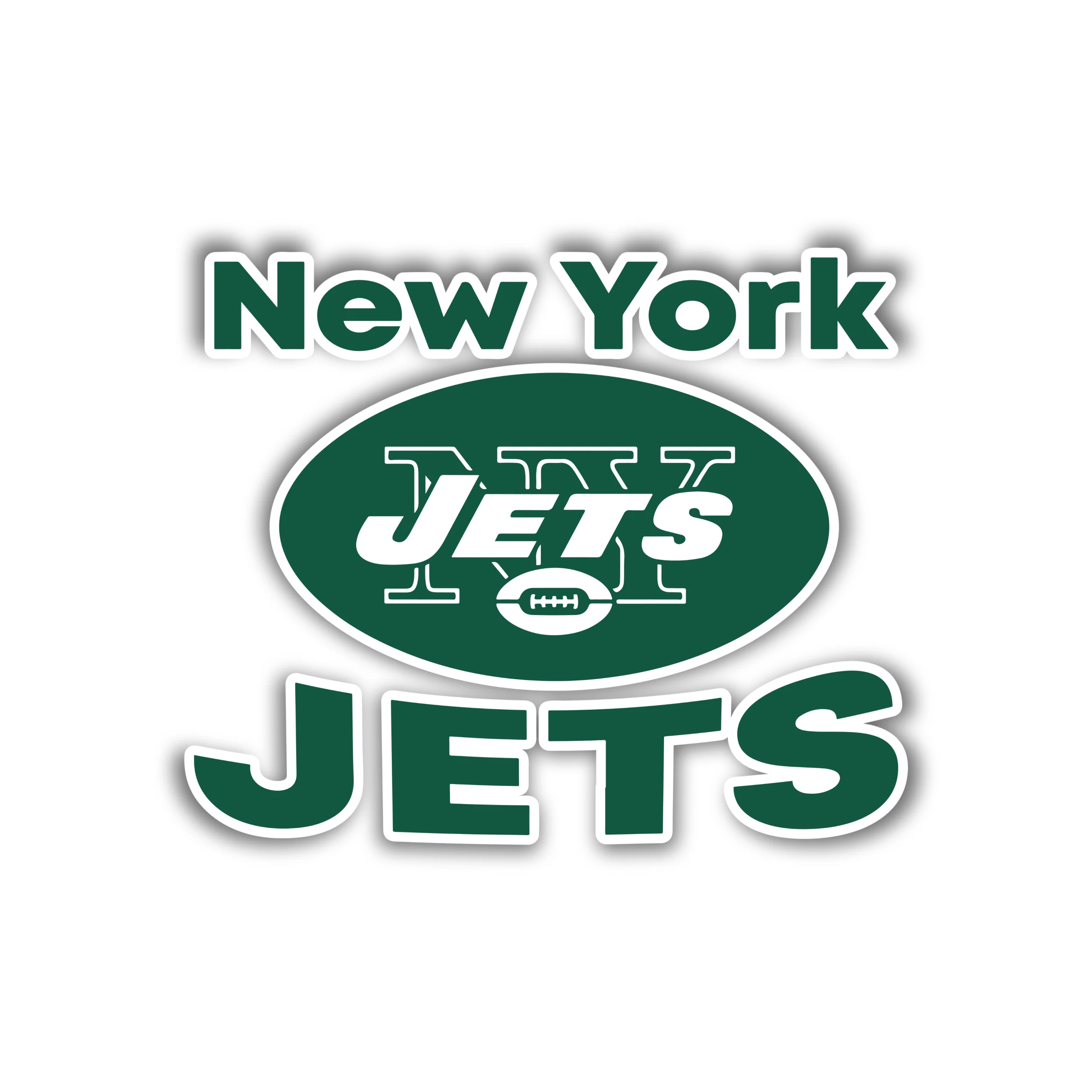 New York Jets - Football With Name - Full Color Vinyl Sticker - Custom Size