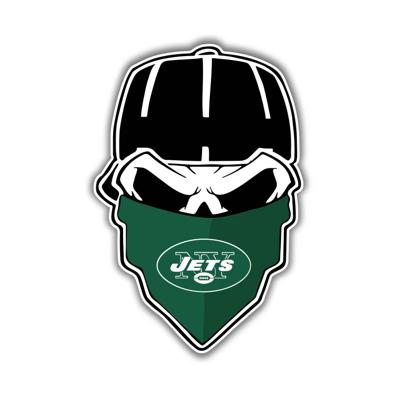 New York Jets - Skull With Bandana - Iron On DTF Transfer - Custom Size