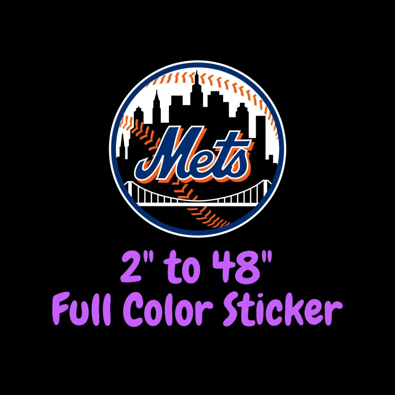 New York Mets - Black Circle With Bridge - Full Color Vinyl Sticker - Custom Size