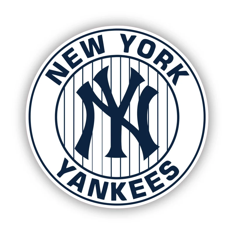 New York Yankees - White Circle with Stripes and Blue Words - Iron On DTF Transfer - Custom Size