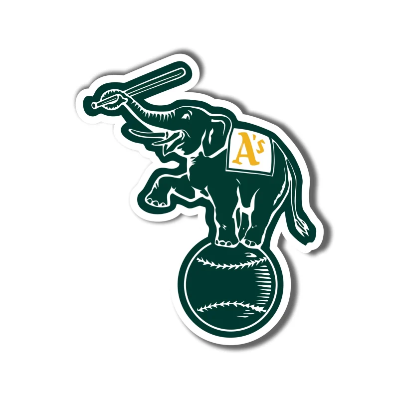 Oakland Athletics - Elephant On Baseball - Full Color Vinyl Sticker - Custom Size