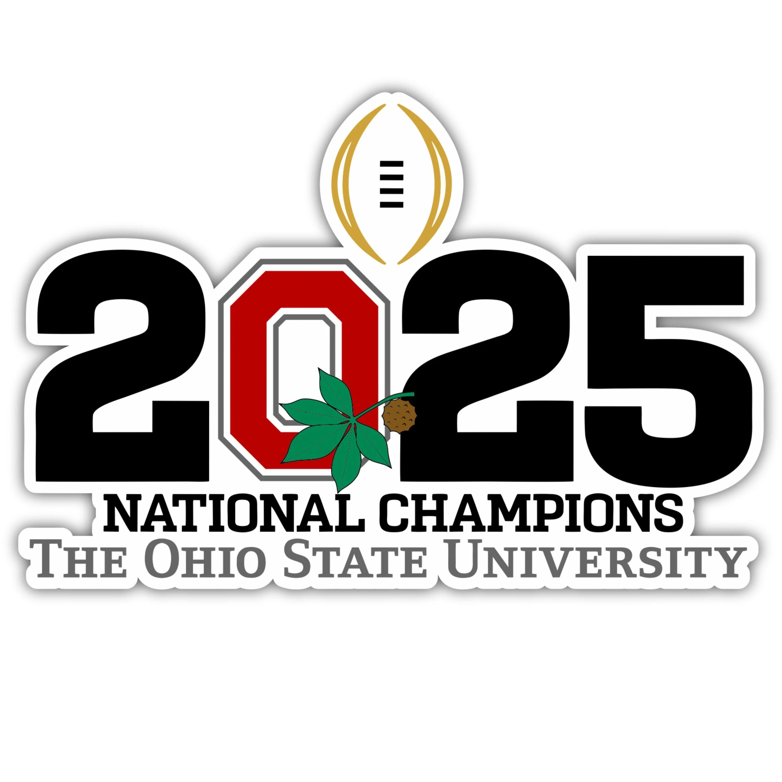 Ohio State Buckeyes - 2025 National Champions - O with leaf - Full Color Vinyl Decal