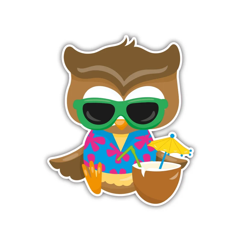 Owl With Green Glasses - Full Color Vinyl Sticker - Custom Size
