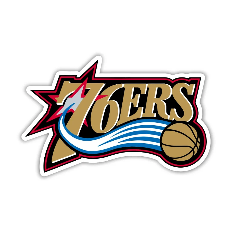 Philadelphia 76ers - Gold 76ers With Basketball - Iron On DTF Transfer - Custom Size