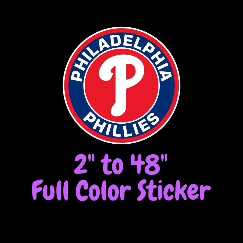 Philadelphia Phillies - Red and Blue Circle With Name - Full Color Vinyl Sticker - Custom Size