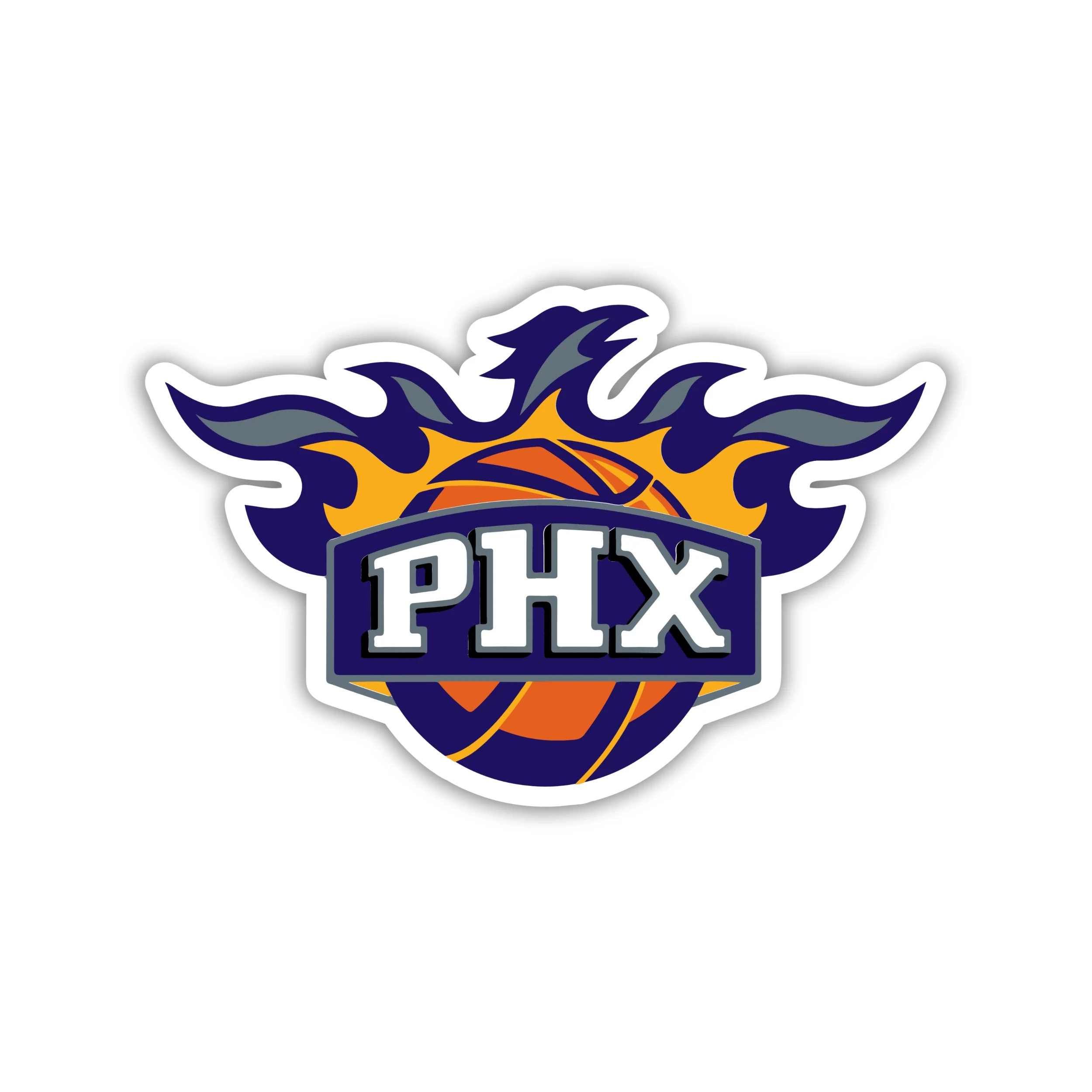 Phoenix Suns - PHX With Basketball And Flames - Iron On DTF Transfer - Custom Size