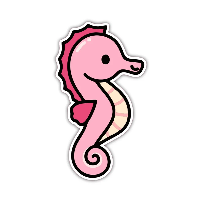 Pink Seahorse - Full Color Vinyl Sticker - Custom Size