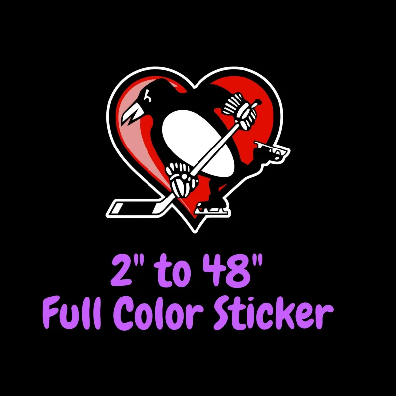 Pittsburgh Penguins - Heart - Full Color Vinyl Sticker - Custom Size