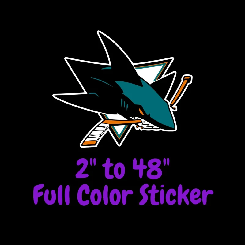 San Jose Sharks - Shark With Hockey Stick - Full Color Vinyl Sticker - Custom Size