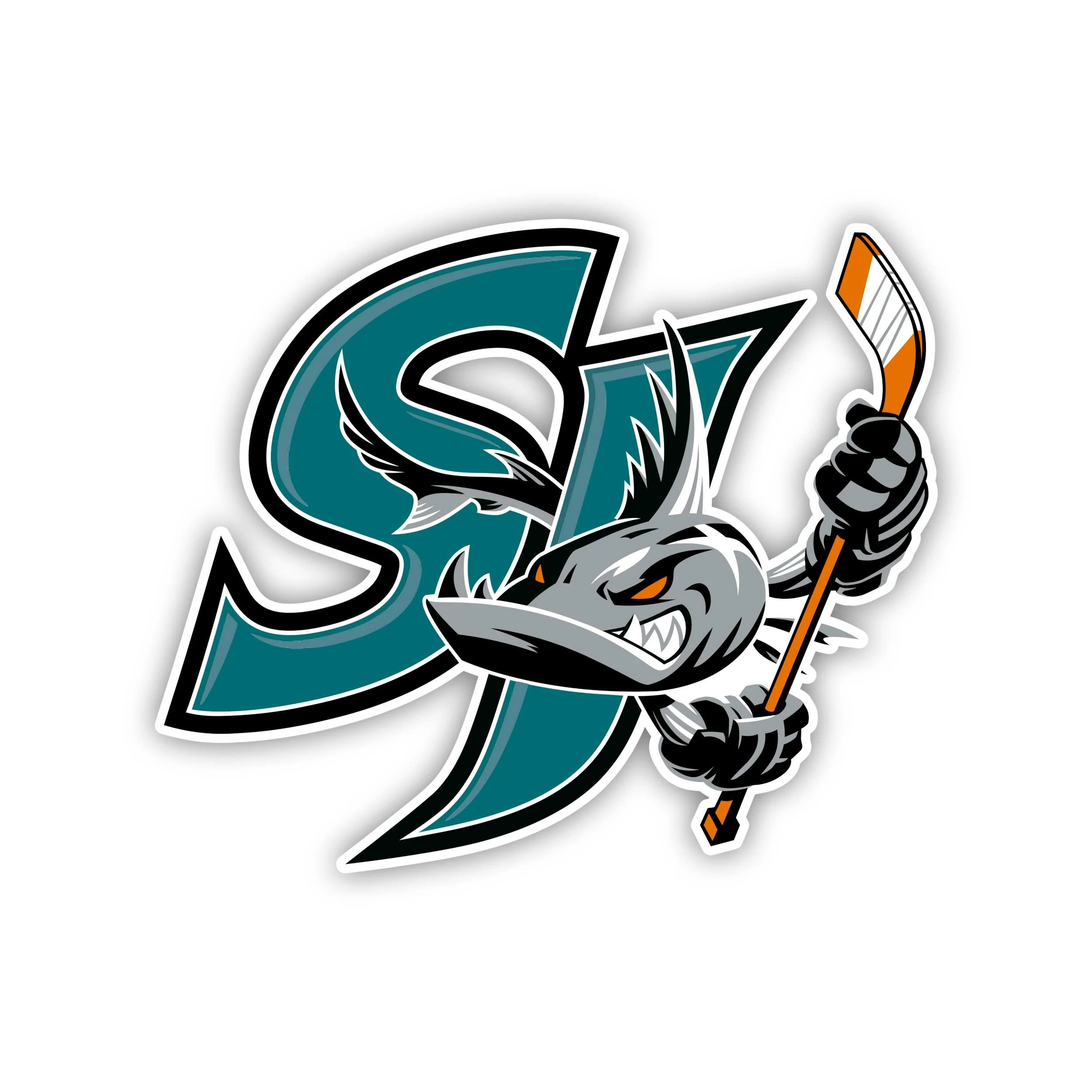 San Jose Sharks - SJ With Shark And Hockey Stick - Iron On DTF Transfer - Custom Size