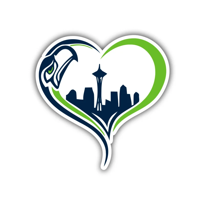 Seattle Seahawks - Heart with Skyline - Iron On DTF Transfer - Custom Size