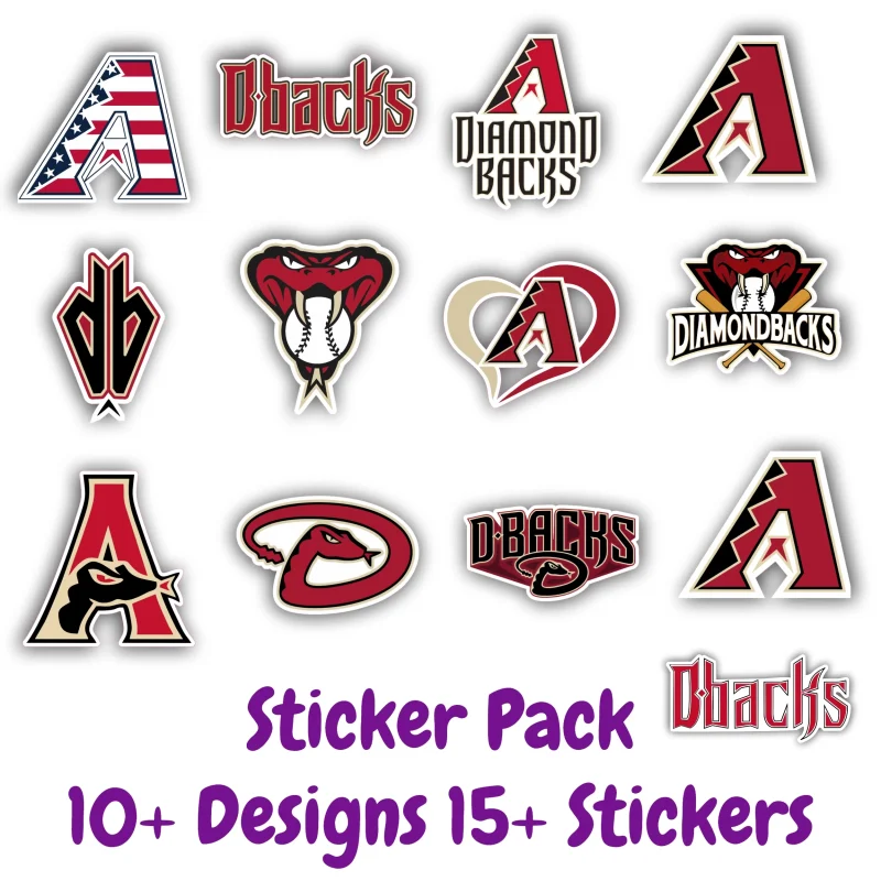 Arizona Diamondbacks Sticker Pack; Hydroflask decal ; Laptop Decal ; Yeti Decal;  Cell phone Decal;  Vinyl Car Decal- Custom Size