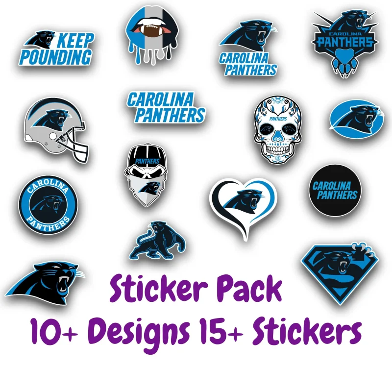 Carolina Panthers Sticker Pack; Hydroflask decal ; Laptop Decal ; Yeti Decal; Cell phone Decal; Vinyl Car Decal- Custom Size