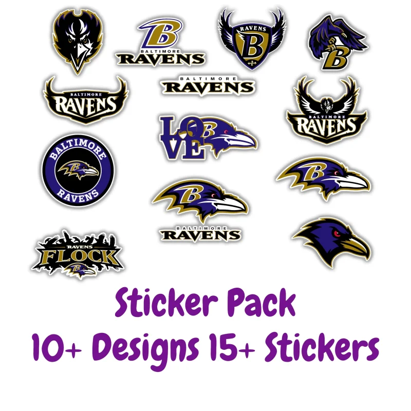 Baltimore Ravens Sticker Pack; Hydroflask decal ; Laptop Decal ; Yeti Decal;  Cell phone Decal;  Vinyl Car Decal- Custom Size