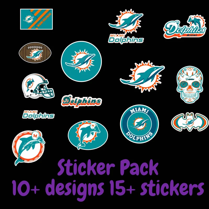 Miami Dolphins Sticker Pack   Laptop Decal  Yeti Decal  Cell phone Decal  Vinyl Car Decal