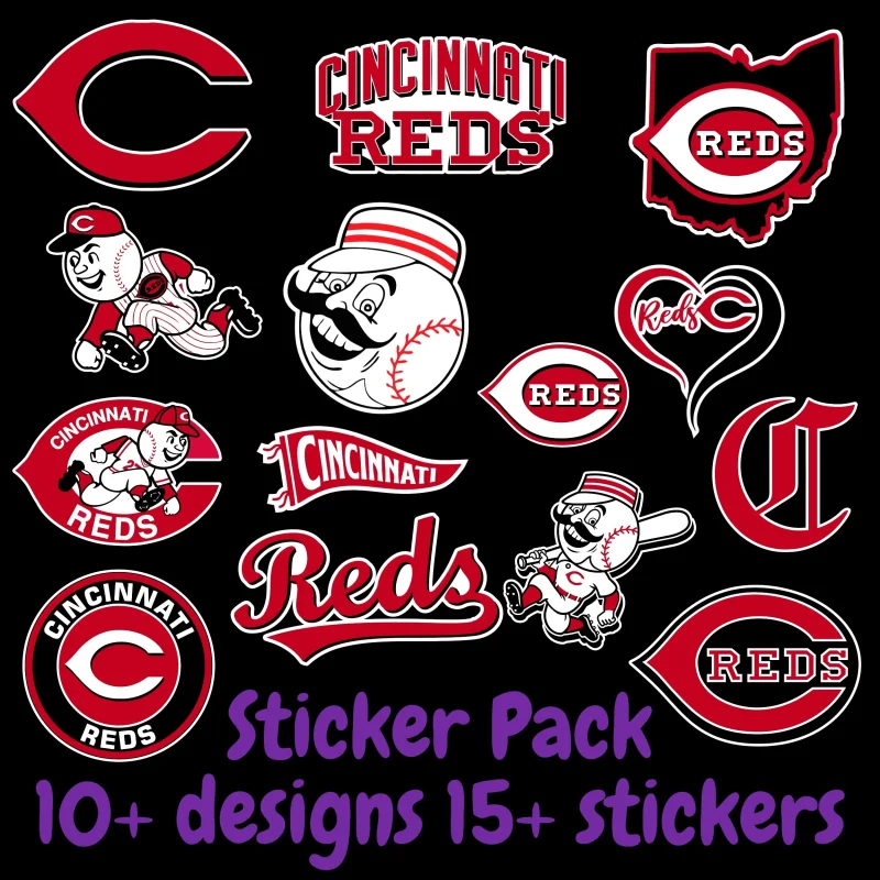 Cincinnati Reds Sticker Pack; Hydroflask decal ; Laptop Decal ; Yeti Decal; Cell phone Decal; Vinyl Car Decal- Custom Size