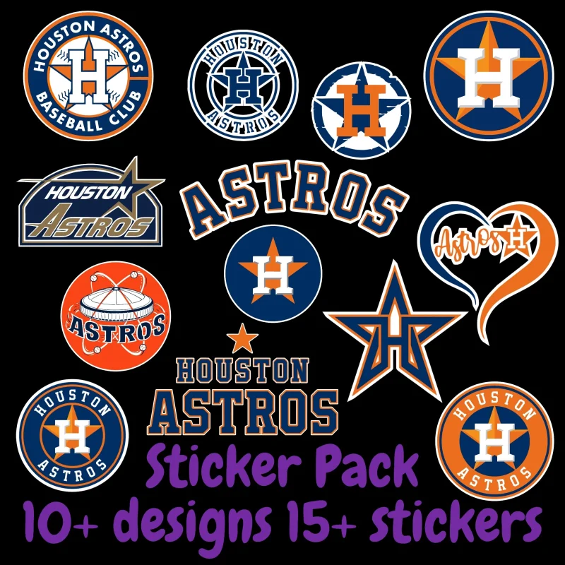 Houston Astros Sticker Pack; Hydroflask decal ; Laptop Decal ; Yeti Decal; Cell phone Decal; Vinyl Car Decal- Custom Size