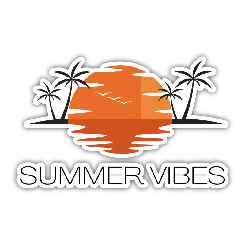 Summer Vibes With Palm Trees Full Color Vinyl Decal - Custom Size