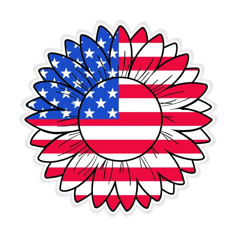 Sunflower American Flag - Full Color Vinyl Decal