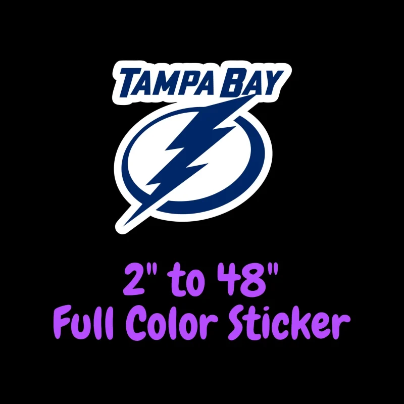 Tampa Bay Lightning - Lighting Bolt Oval With Name - Full Color Vinyl Sticker - Custom Size