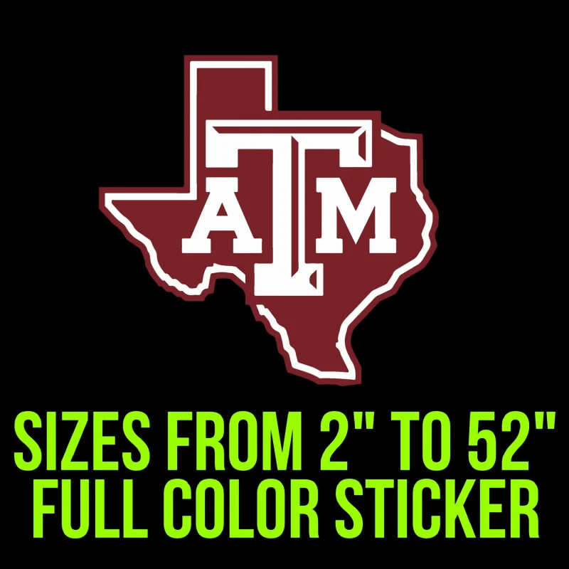 Texas A&M Aggies Full Color Vinyl Decal - Custom Size