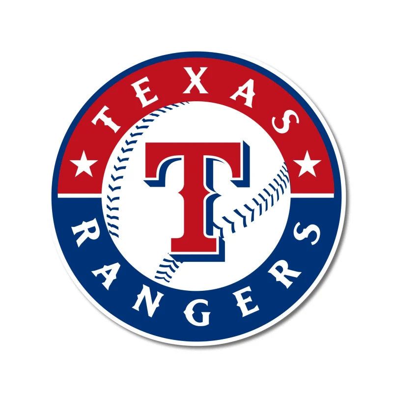 Texas Rangers - Red And Blue Circle With Baseball - Full Color Vinyl Sticker - Custom Size