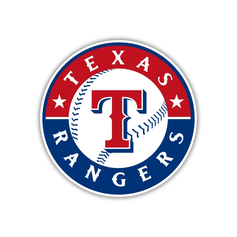 Texas Rangers - Red and Blue Circle with Baseball - Iron On DTF Transfer - Custom Size