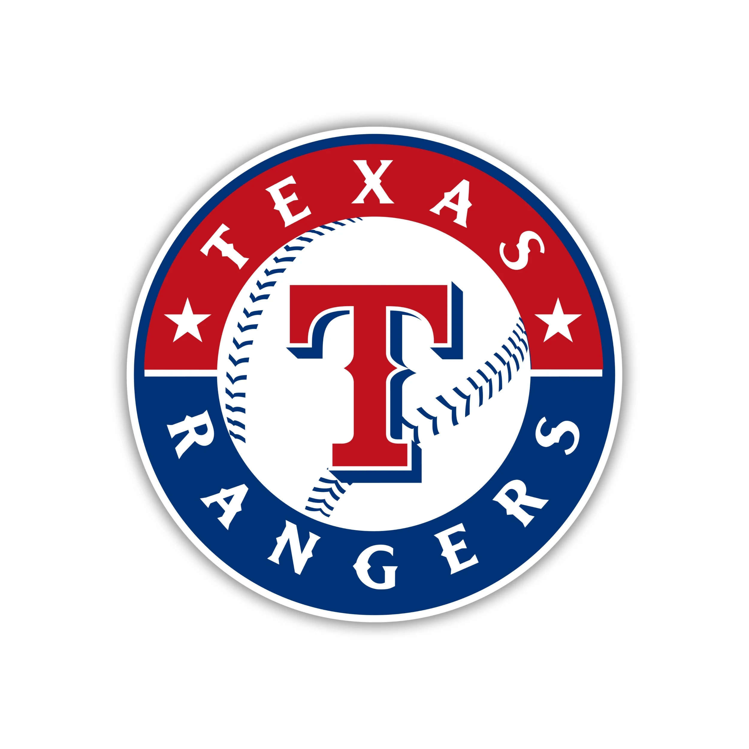 Texas Rangers - Red and Blue Circle with Baseball - Temporary Tattoo